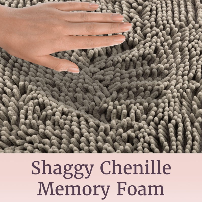 Lavish Home 2 Piece Bathroom Rug Set - 32x21 Inch and 24x17 Inch Memory Foam Bath Mats with Chenille Shag Top for Stylish Bathroom Decor - Machine Washable Bath Rugs Set of 2 by Lavish Home (Gray) - Image 5